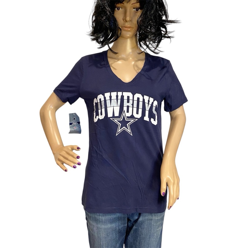 Dallas Cowboys NFL Women's Celadine Logo V-neck Tee T-Shirt Navy Size Medium NWT